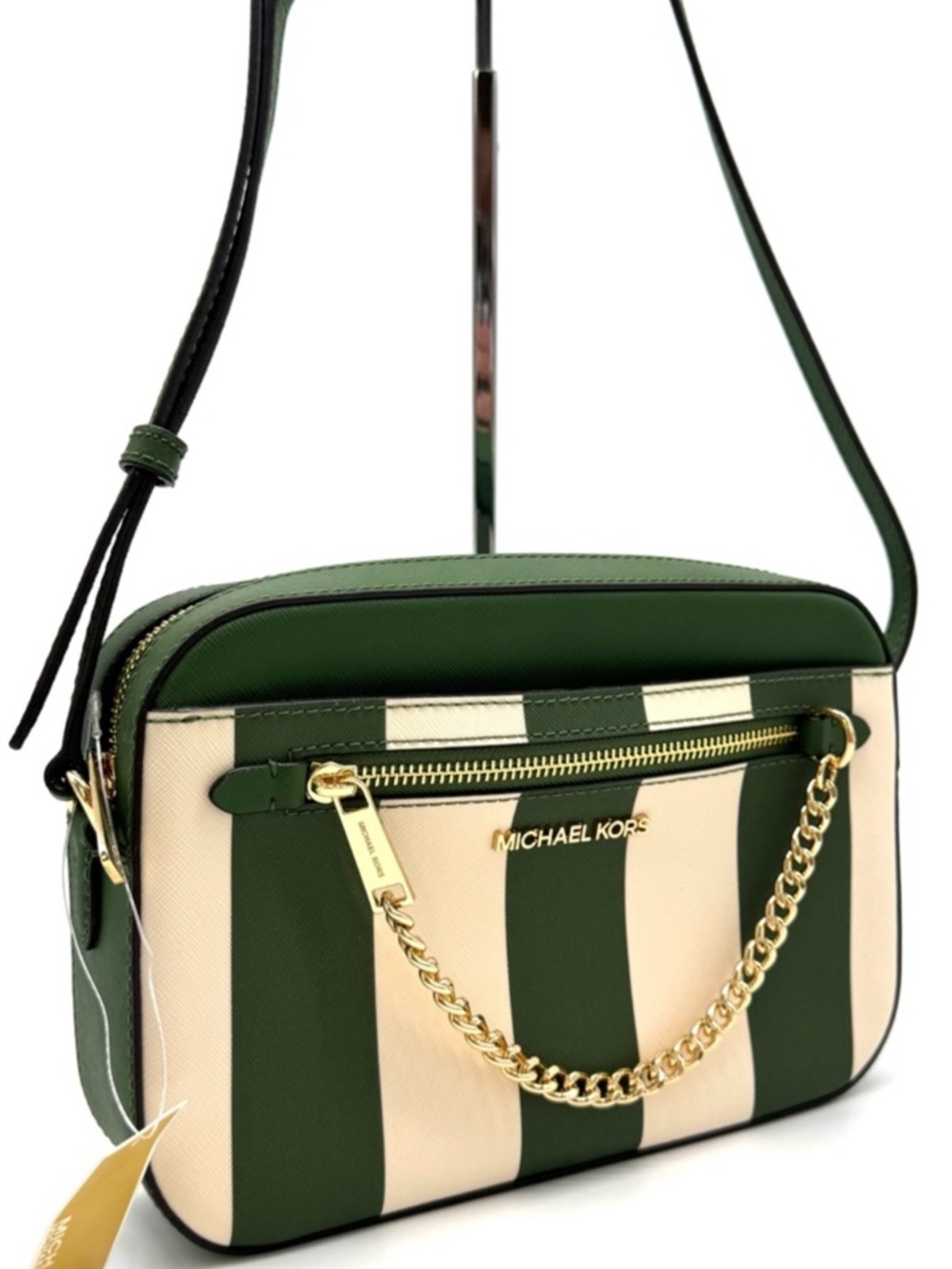 Michael Kors Large EW Zip Chain Xbody Crossbody Bag Fern Green Multi